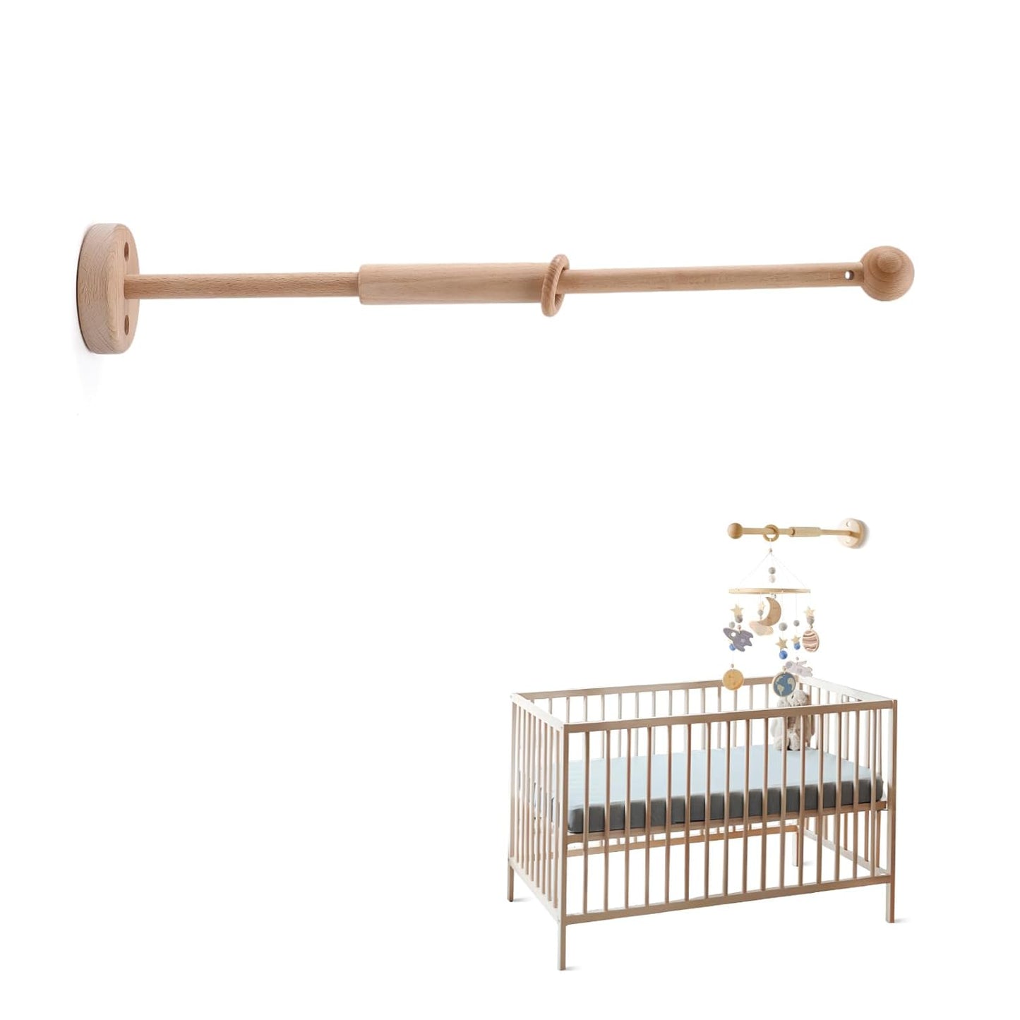 Wooden Crib Mobile Arm | Baby Mobile Hanger | Wooden Mount Wall Holder | Nursery Decor for Sturdy Mobile for Newborn Boys and Girls