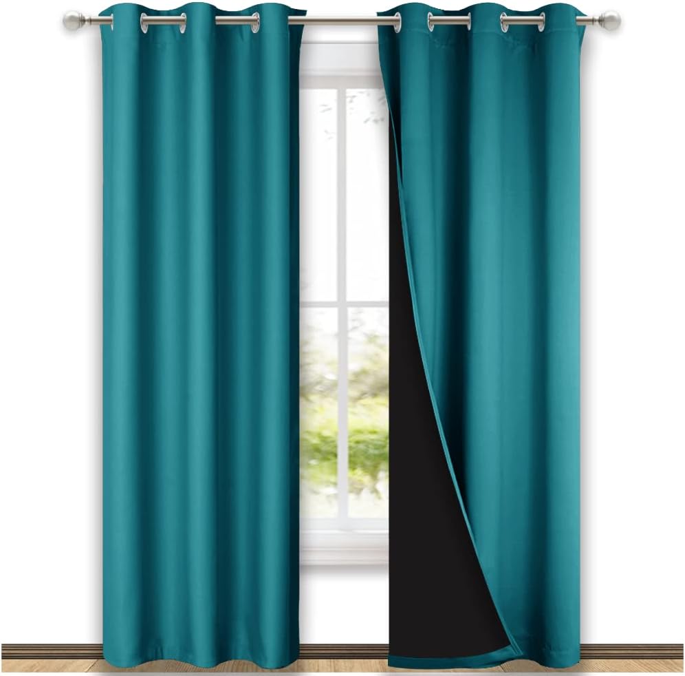 NICETOWN Full Shade Curtain Panels, 37" Wide x 80" Long, Forest Green, Pair of Thermal Insulated & Energy Efficiency Blackout Drapes for Living Room, Lined Silky Performance Window Dressing
