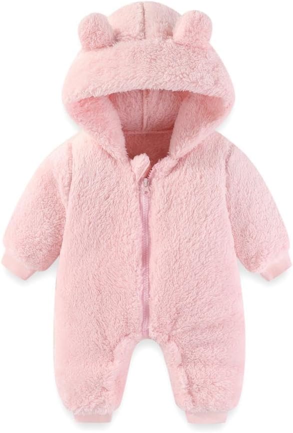 UVIPC Baby Newborn Bear Outfit Fleece Snowsuit Winter Clothes Hooded Jumpsuit Romper for Baby boy girl