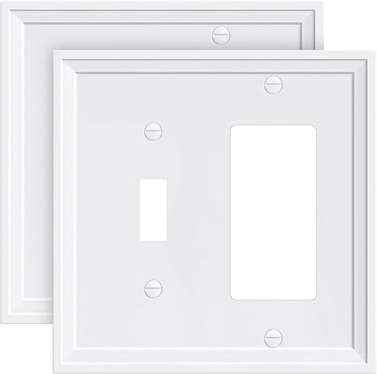 2-Pack Combo Toggle/Decorator Light Switch Cover Plate, White Decorative Electrical Outlet Covers, Bamboo Fiber Wall Switch Plates and Outlet Covers