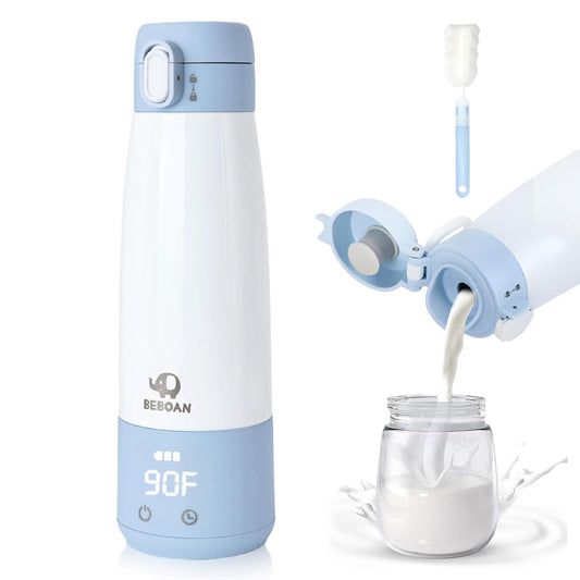 BEBOAN Portable Bottle Warmer for Travel On The Go, Portable Milk Warmer 5-Temp Setting with Lock 12oz Large Capacity 55W Fast Charging & Cordless for Heating Breast Milk/Formula Water Warmer