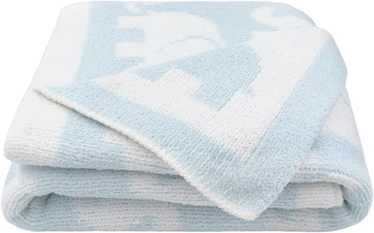 Living Textiles Chenille Baby Blanket - Blue Elephant Ultra Soft, Thick, and Versatile | Warm Blanket for Newborns, Throw Blanket for Crib, Stroller Cover | Perfect Baby Gift 40 x 30 inches