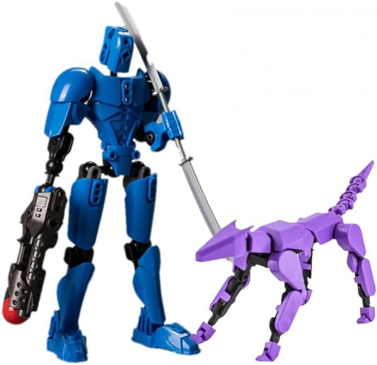 2pcs Random Color 3D Printed Mecha Robot 5.54-inch+Mecha Dog Multi-Jointed Action Figures, Full Body Mechanical Movable Toy, Multiple Accessories, Desk Decoration,New Year Gift