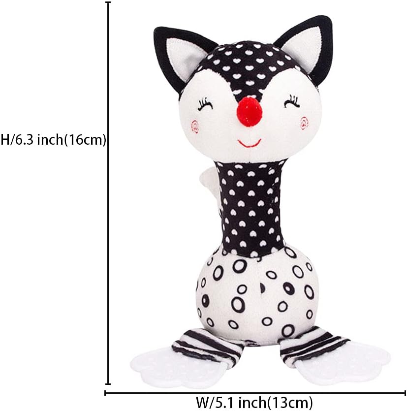 D-KINGCHY Baby Toys 0-12 Months, Black and White Newborn Toys, Soft Plush Rattle Stuffed Animal Toy with Teether and Sound, Developmental Hand Grip Toys (Fox)