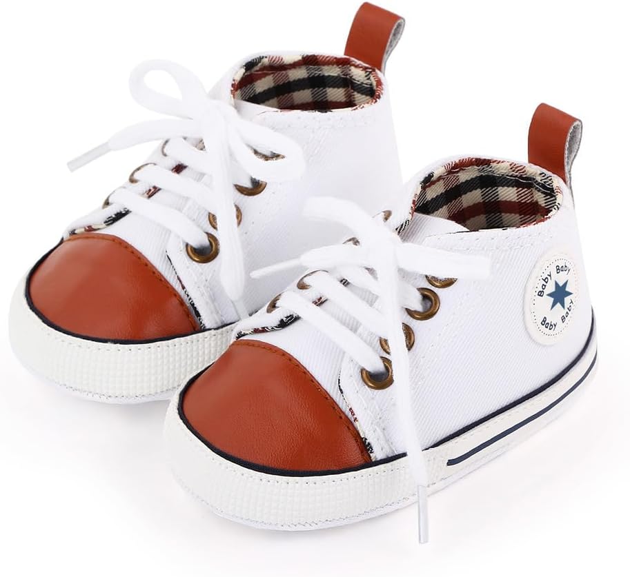 Unisex Baby Girls Boys Canvas High-top Shoes, Newborn Infant Anti-Slip Soft Sole Frist Walking Breathable Sneakers