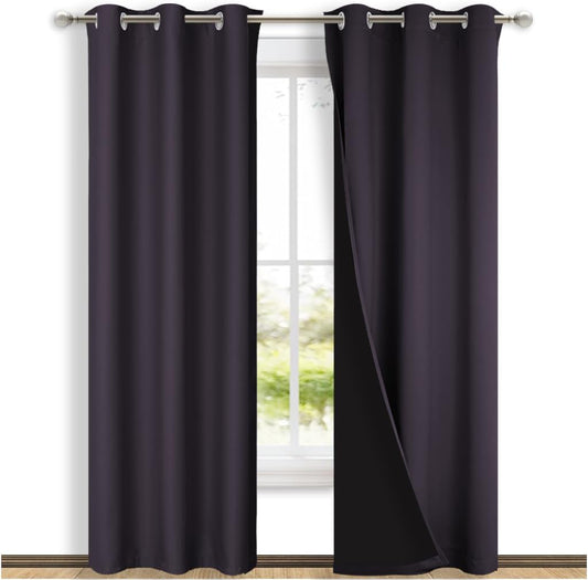 NICETOWN Full Shade Curtain Panels, 37" Wide x 80" Long, Greyish Purple, Pair of Thermal Insulated & Energy Efficiency Blackout Drapes for Living Room, Lined Silky Performance Window Dressing
