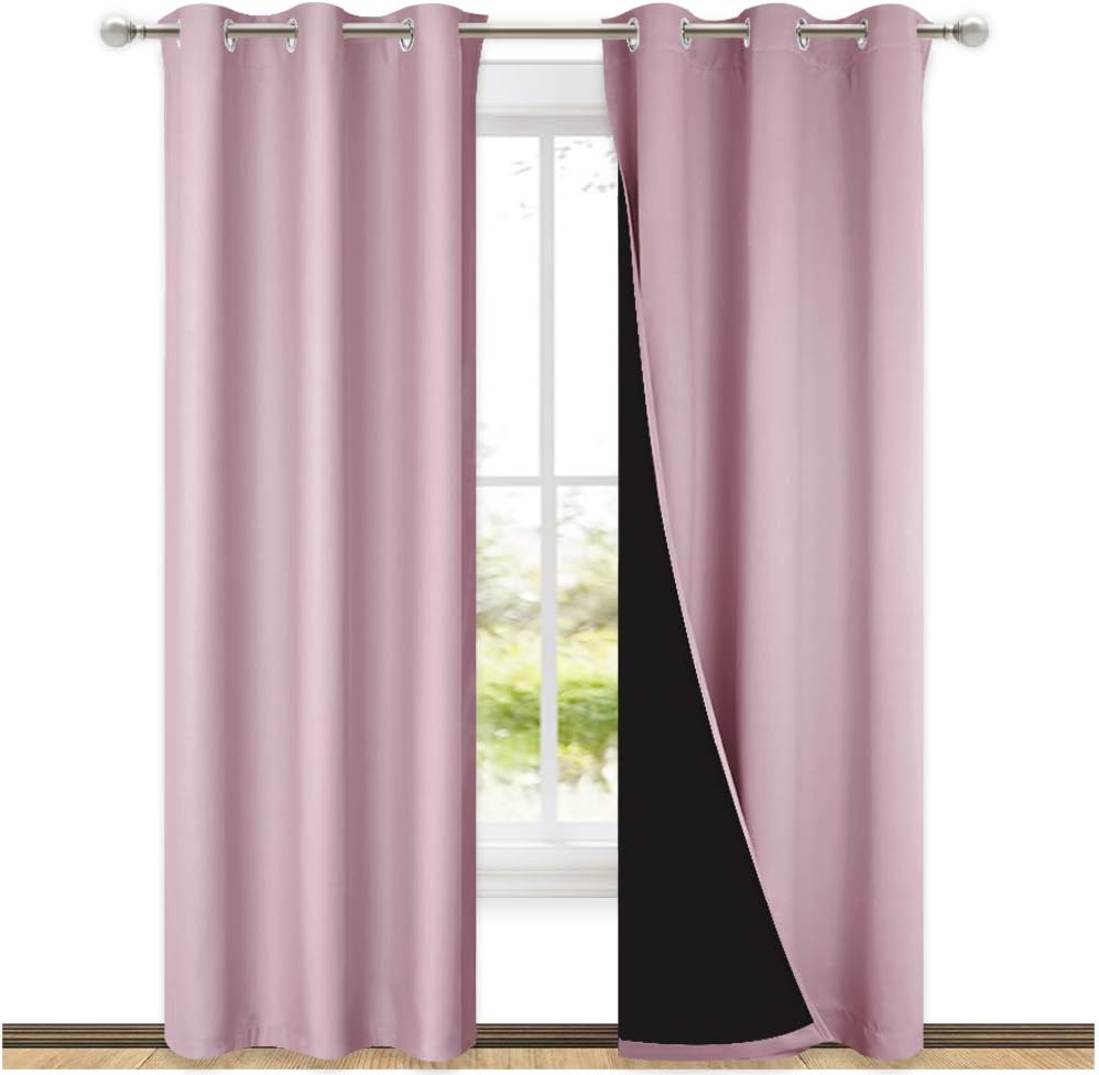 NICETOWN Blackout Curtains 80 inches Long, 2 Pieces, 42" Wide Each Panel, Lavender Pink, Full Light Blocking Drapes with Black Liner for Nursery, Thermal Insulated Draperies for Hall, Villa