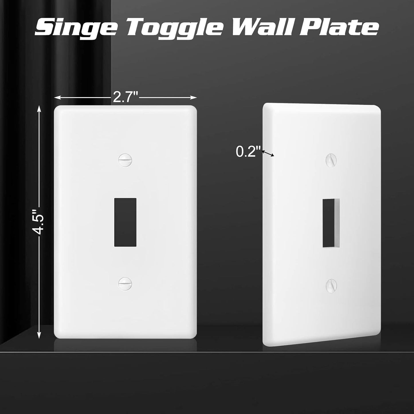 Decorator Wall Plate Toggle Light Switch Plate Outlet Cover,Unbreakable Polycarbonate Thermoplastic, White (4-Pack, Single Toggle-White)