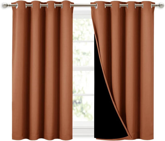 NICETOWN Burnt Orange 100% Blackout Curtains 45 inches Long, 2 Thick Layers Completely Blackout Window Treatment Thermal Insulated Lined Drapes for Small Window (1 Pair, 52 inches Width Each Panel)