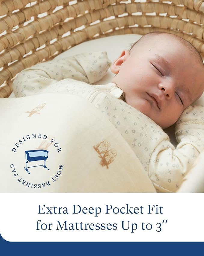 Supersoft Fitted Bassinet Sheets, Premium Viscose Cradle Sheets, Streachy Hypoallergenic Breathable Moses Basket Oval Rectangle Pad/Mattress Universal Fit for Halo, Dream on Me, 2-Pack