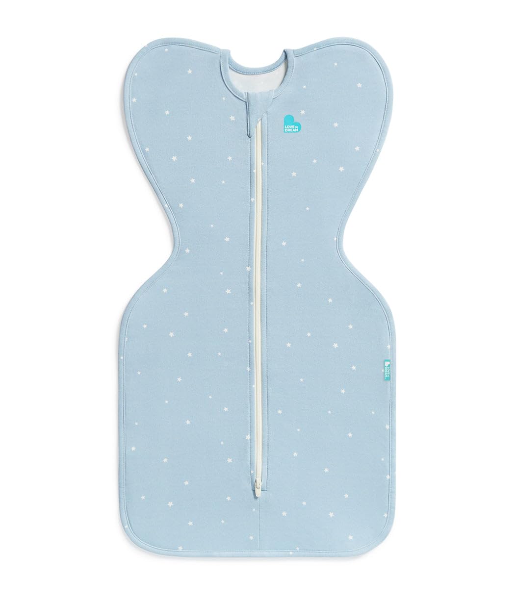Love to Dream Swaddle Up Original, Arms Up Position, Light and Ultra Breathable Cotton - Wearable Blanket - 1.0 TOG - (20-24°C) Ideal for Moderate Temps (Twinkle Powder Blue, Small, 3.5–6kg)