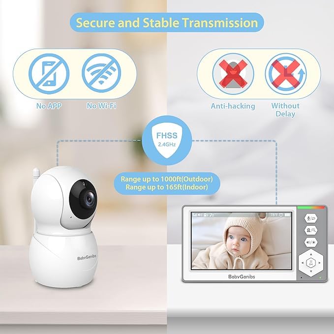 Baby Monitor with 4 Cameras Standby for 23-Hour Battery, Remote Control 4.3'' IPS Video Baby Monitor No WiFi Up to 1000ft Range, ECO, Night Vision, Temperature, 2-Way Talk, 8 Lullabies