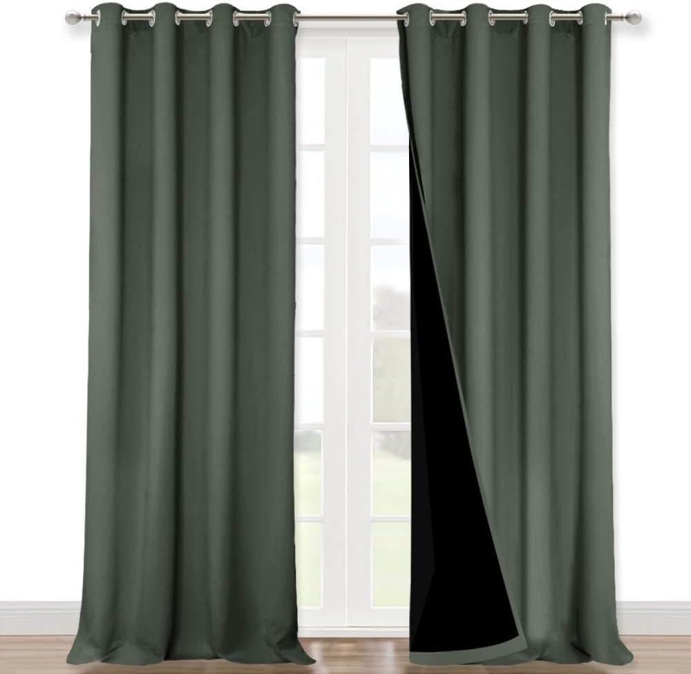NICETOWN 100% Blackout Blinds, Set of 2, 46" x 96", Dark Mallard, Laundry Room Decor Window Treatment Curtains for Large Patio Sliding Door, Thermal Insulated Curtains for Bedroom