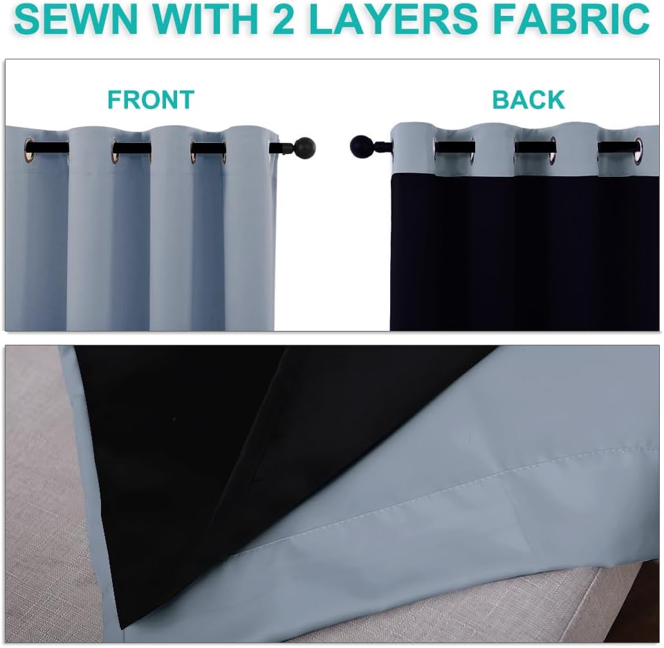 NICETOWN Full Shade Curtain Panels, 37" Wide x 70" Long, Vintage Blue, Pair of Thermal Insulated & Energy Efficiency Blackout Drapes for Living Room, Lined Silky Performance Window Dressing