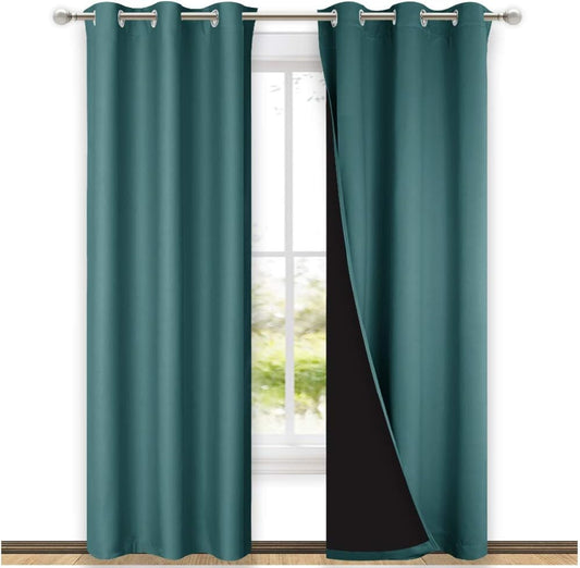 NICETOWN Blackout Curtains 80 inches Long, 2 Pieces, 42" Wide Each Panel, Sea Teal, Full Light Blocking Drapes with Black Liner for Nursery, Thermal Insulated Draperies for Hall, Villa