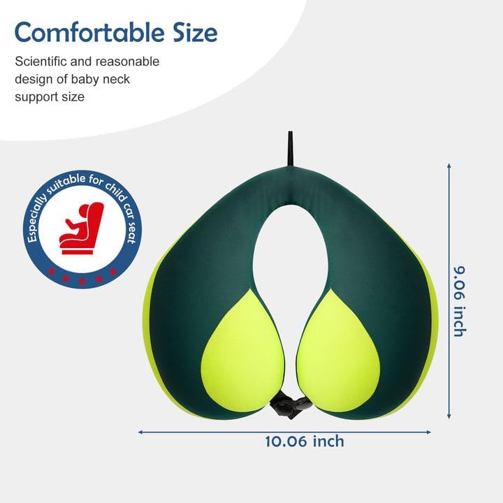 MOOB Neck Pillows for Kids Car & Airplane, Toddler Neck Pillow for Carseat Traveling Gifts for Toddler & Children U-Shape Car Seat Head Travel Neck Pillow Green