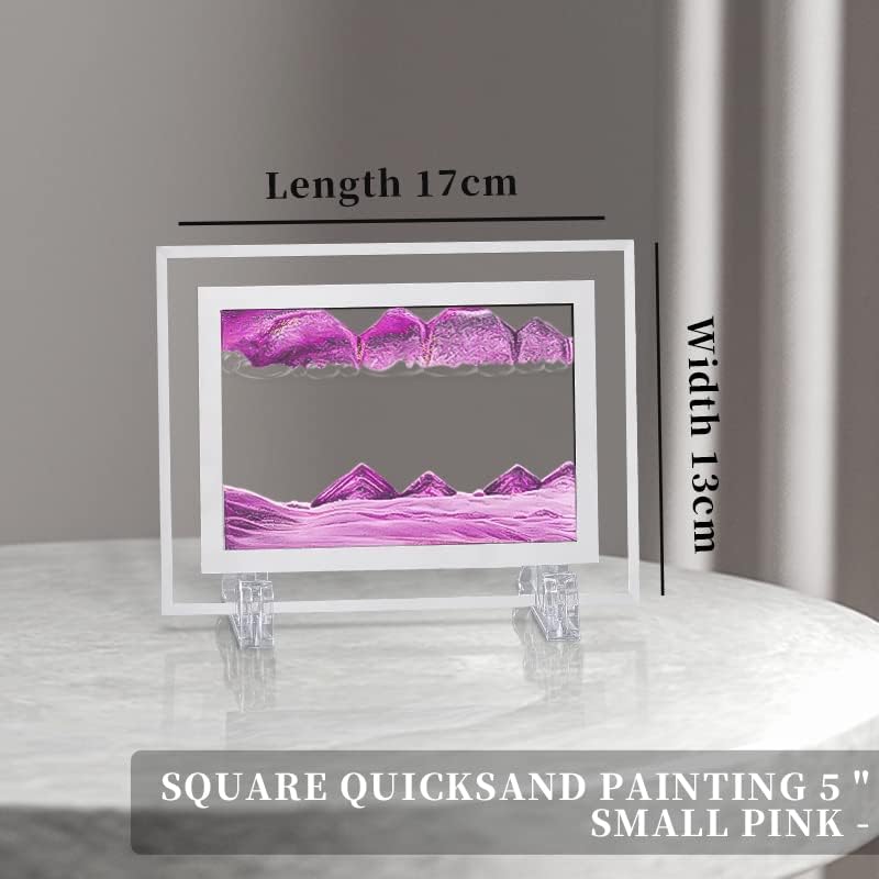 3D Deep Sea Moving Sand Art Picture - Relaxing Liquid Motion Bubbler Timer - Ideal Desktop Art Toy for Adults and Kids - Perfect for Home Decor and Office(Square+Pink+5In)