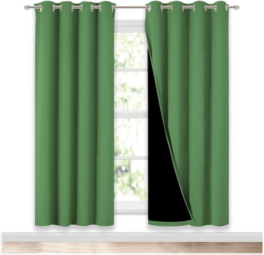 NICETOWN 100% Blackout Window Curtain Panels, Forest Green, 2 Pieces, 52-inch Wide Per Panel, Full Light Blocking Drapes with Black Liner for Nursery, 72-inch Drop Thermal Insulated Draperies