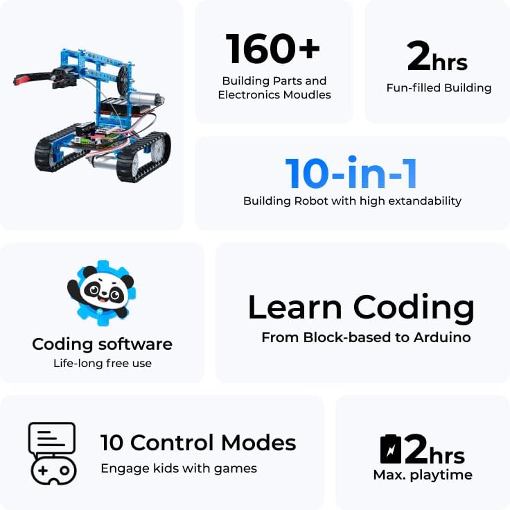Makeblock mBot Ultimate 10 in 1 Robot Building Toys, Robotics Kit App Remote Control Robot Toys Compatible with Arduino C & Raspberry Pi, STEM Educational DIY Robotics for Kids Ages 12-16