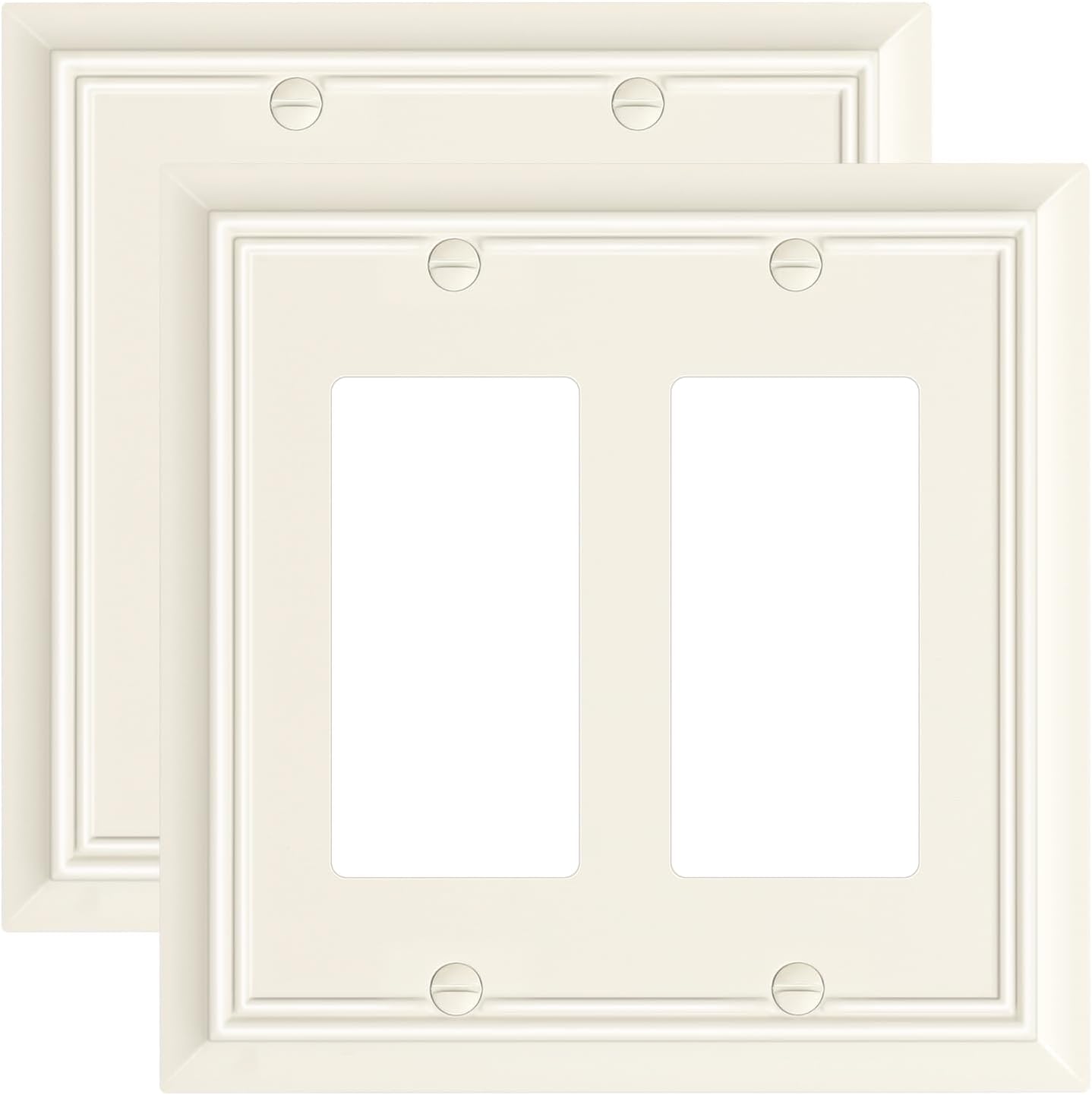 2-Pack Decorative Double Decorator Outlet Cover Plate, Light Almond Durable Natural Bamboo Fiber Wall Plates for Electrical Outlets, Receptacle, GFCI Outlet, Dimmer Switch, 2-Gang, Corrosion Resistant