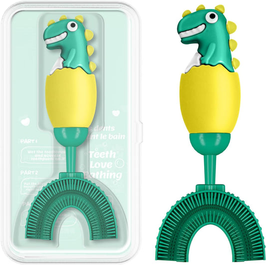U-Shaped Toothbrush for Kids Ages 2-7， Soft Food-Grade Silicone for Sensitive Gums， 360° Teeth Cleaning Design，Training & Travel-Friendly Toddlers' Toothbrush (Yellow)