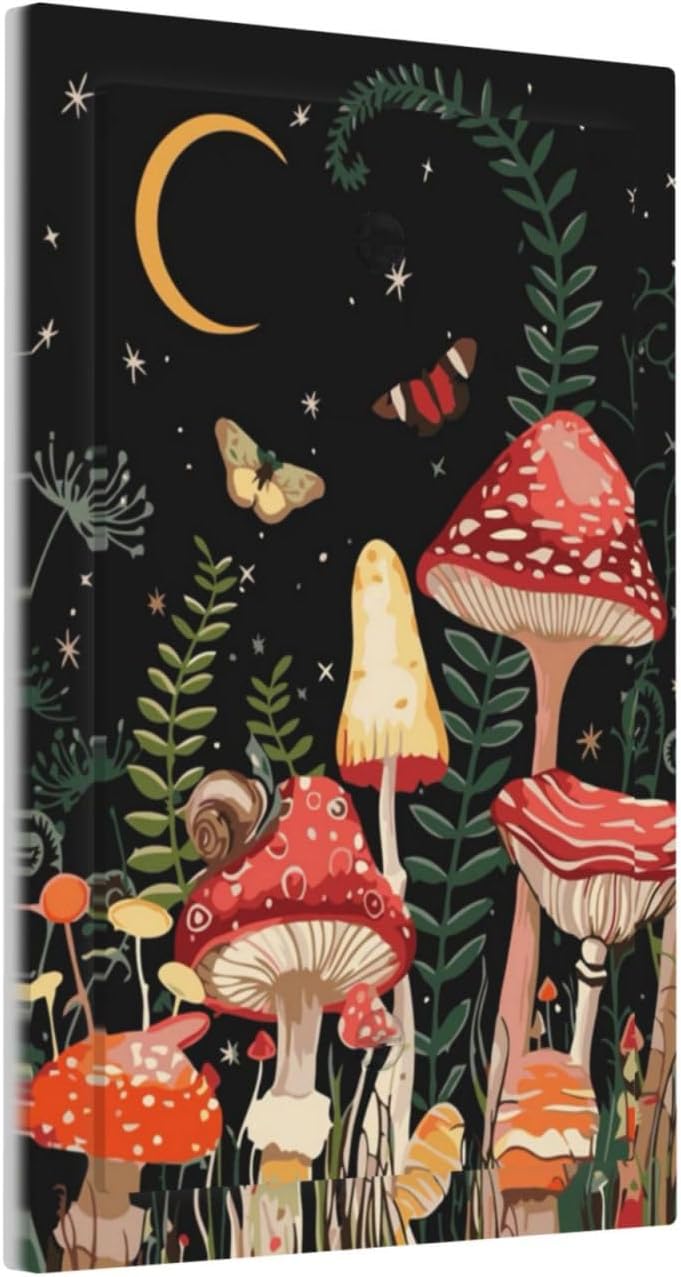 Moon Star Red Mushroom Forest Butterfly Green Plant Light Switch Cover Plate 1 Gang No Device Blank Electrical Wall Plates Faceplate Decorative Switch Plate for Kids Room Home Decor