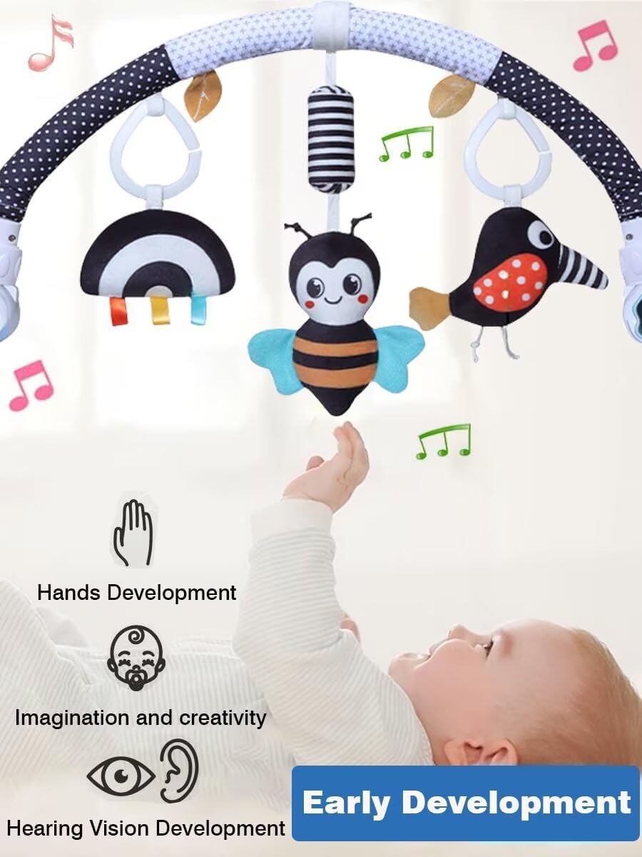 Pau1Hami1ton Baby Stroller Arch Toys, Car Seat Toys,Bouncer Toy Bar/Mobile for Bassinet,Adjustable Baby Hanging Toys Fit for Crib Bed,Stroller,Car Seat.S-19(Black Bee)