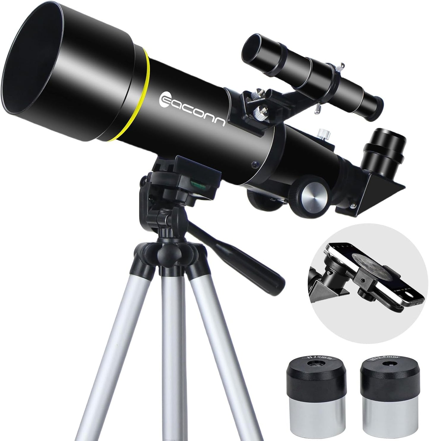 Telescopes, Telescope for Kids and Adults Beginners, 70mm Aperture 400mm Focus Length Refractor Travel Telescope with AZ Mount for Observe The Moon and Landscape-Black