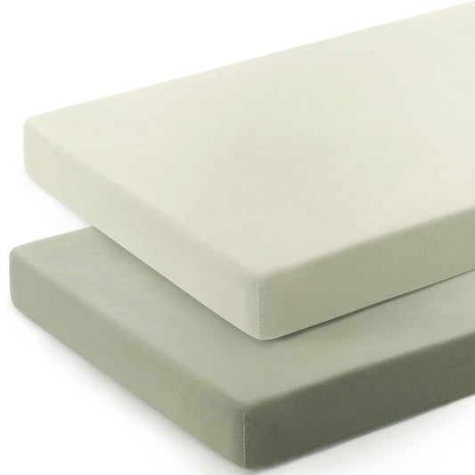 GRSSDER Mini Crib Sheets Fitted, Pack and Play Sheets 2 Pack, Ultra Soft Stretchy Pack N Play Sheets, Universal Fit for Playard Mattress, Jersey Crib Sheets for Boys and Girls, Sage Green