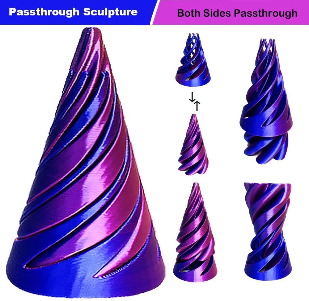 Spiral Cone Fidget Toy,Impossible Cone Pyramid Passthrough Sculpture Bulk Fidget Toys for 3D Printed,Anxiety Stress Relief Desk Deco Souvenir Mini Gift Toy for Home Office (#C-Laser Blue Purple)