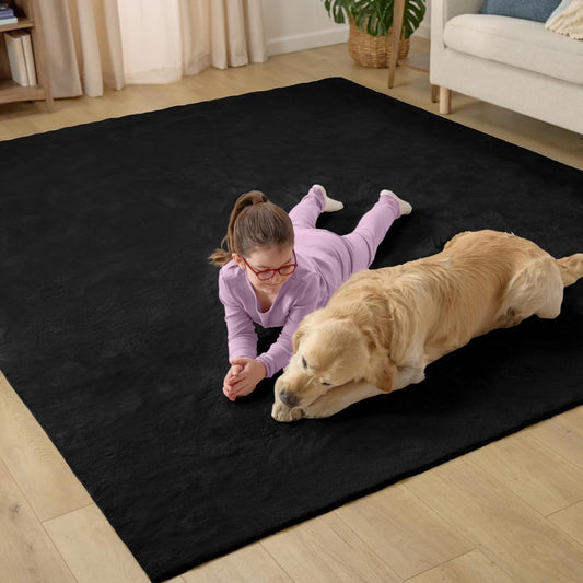 GORILLA GRIP Ultra Soft Washable Area Rug, 8x10, Stain and Slip Resistant Plush Thick Carpet for Bedroom Living Room, No Shed Floor Rugs, Pet Friendly, Dorm Essentials, Kids Nursery Home Decor, Black