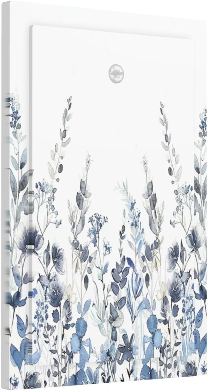 Light Switch Cover Plate Light Blue Watercolor Leaves Plant With Floral 1 Gang No Device Blank Electrical Wall Plates Faceplate Decorative Switch Plate for Bedroom Bathroom Decor