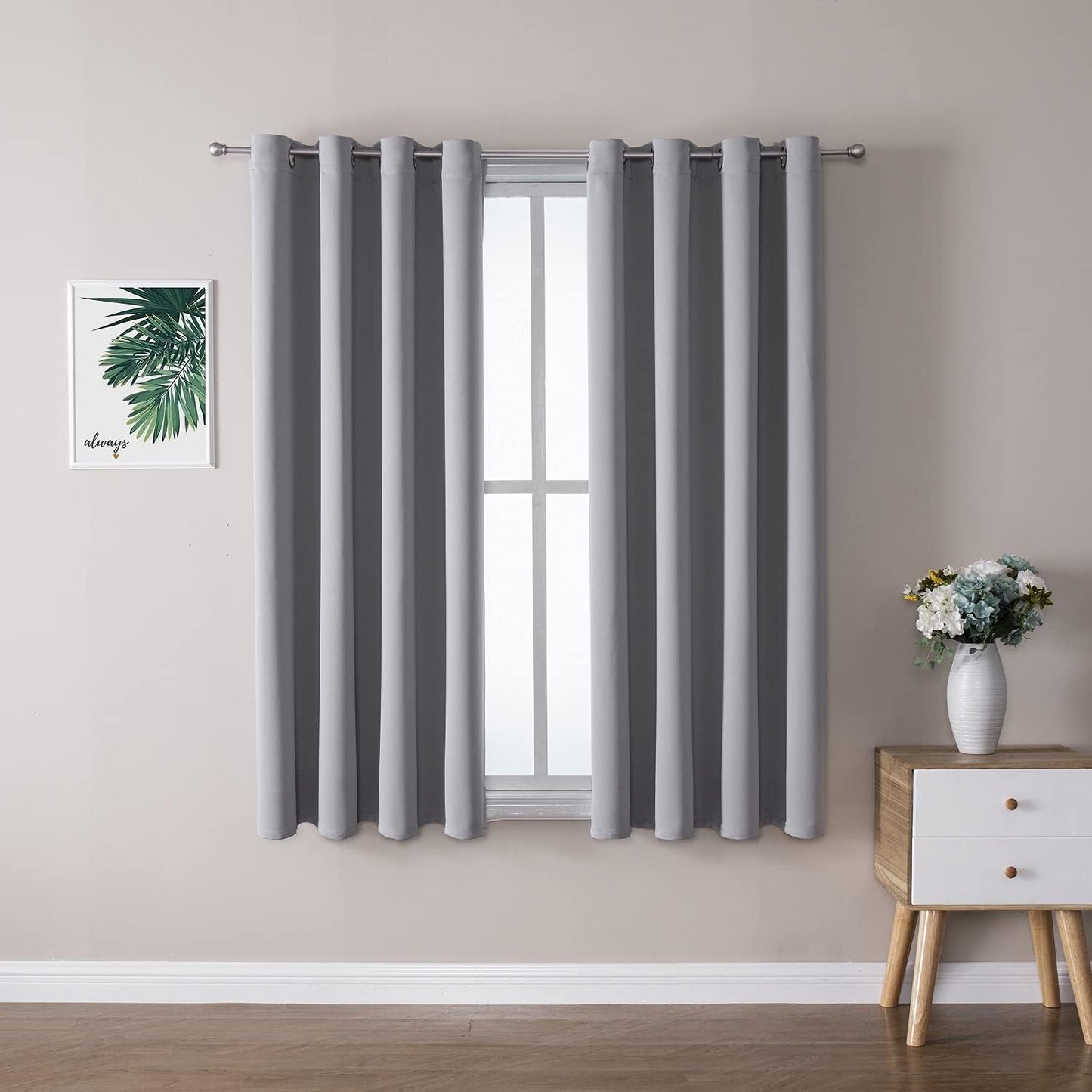 ChrisDowa Grommet Blackout Curtains for Bedroom and Living Room - 2 Panels Set Thermal Insulated Room Darkening Curtains (Light Grey, 52W x 54L)