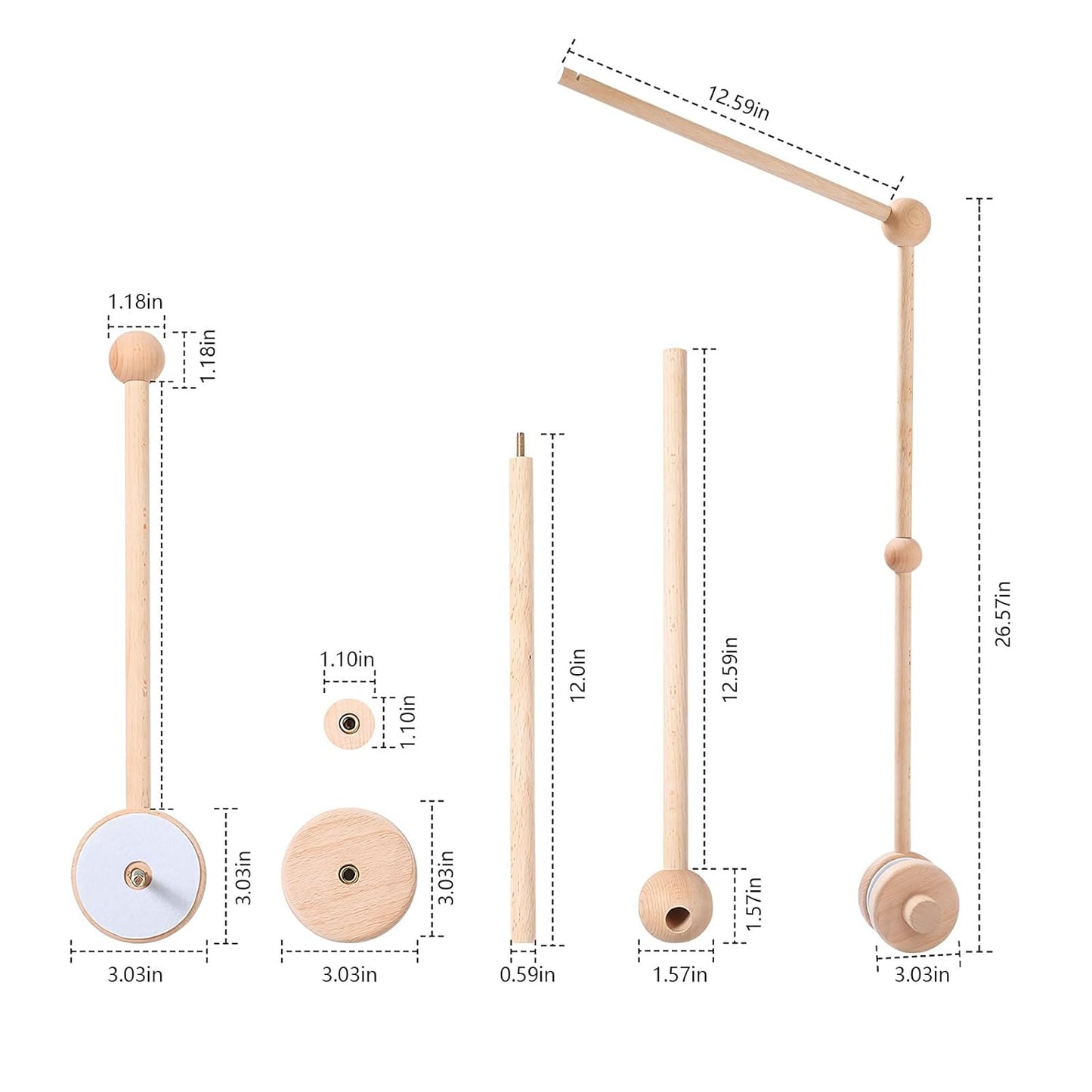 Baby Crib Mobile Arm Wooden Holder with Rotating Music Box Nursery Decor Attachment Safe Anti Slip Set for Baby Girls Boys Nursery Decor