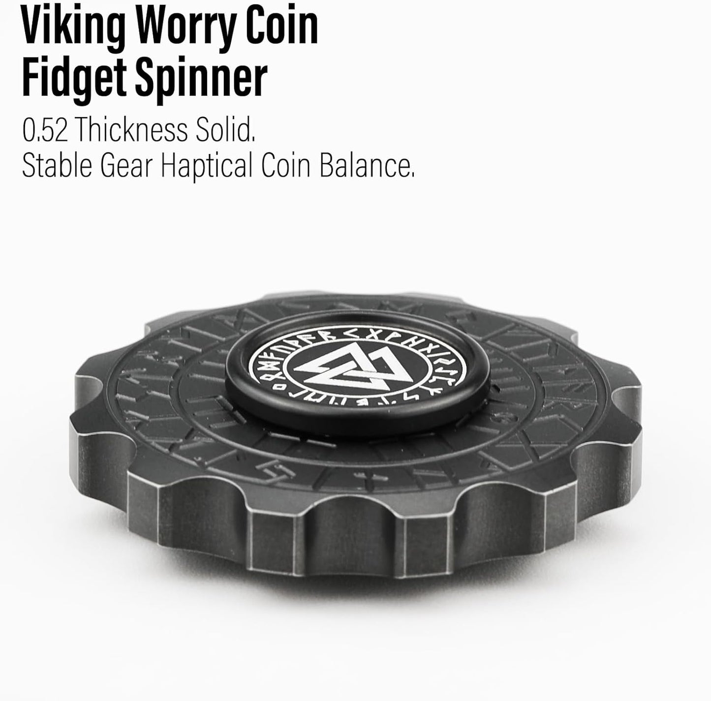 FREELOVE Metal Fidget Spinner, Viking Pirate Haptic Gyro, Heavy Stainless Steel Hand Spinning, Small Round Gear Fidget Block, Premium Bearing Silent Long Spinning for Adults Anxiety Cool, Black