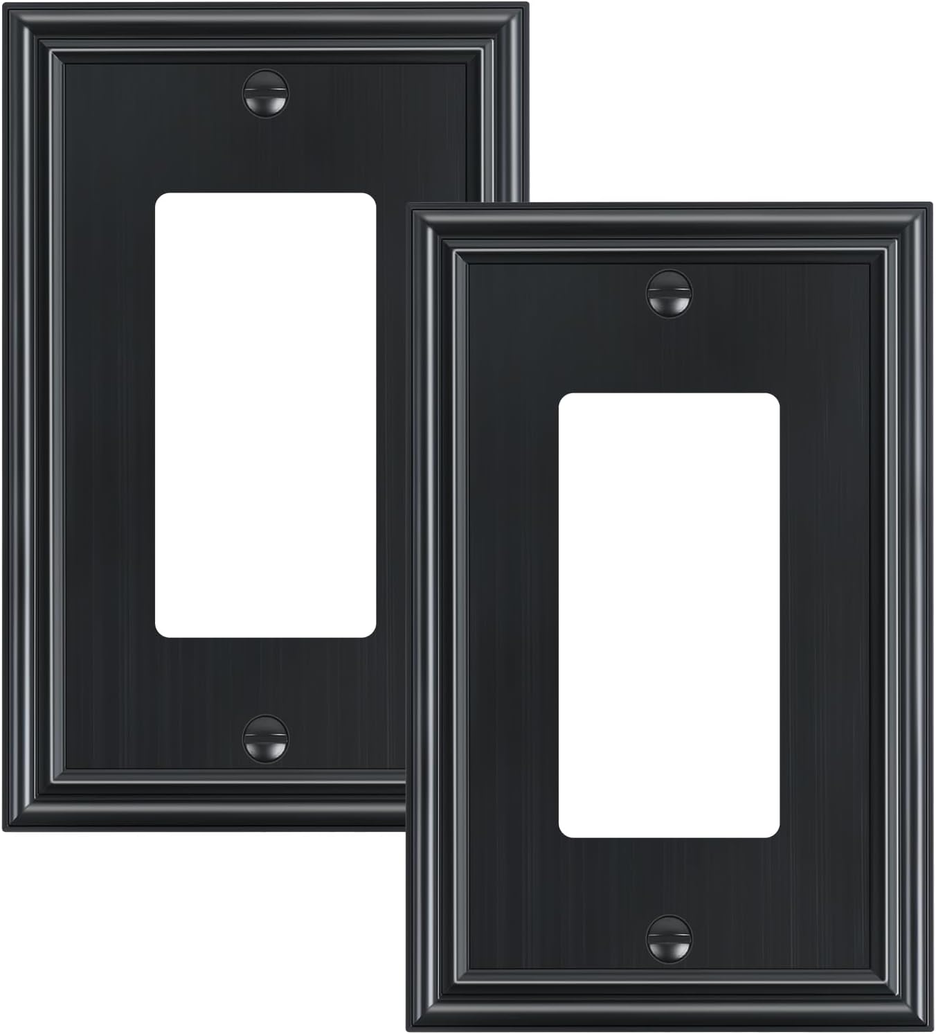 2-Pack Decorator Outlet Cover Plate, Black Decorative Switch Plates and Outlet Covers, Durable Zinc Alloy Wall Plates for Electrical Outlets, Receptacle, GFCI Outlet, Dimmer Switch