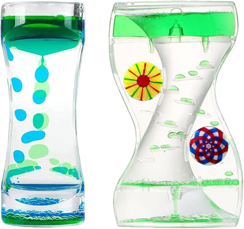Liquid Motion Bubbler Timer 2 Pack Bubble Timers Hourglass Liquid Bubbler Oil and Water Sensory Toys ADHD Fidget Toy Anxiety Autism Toys Calm Relaxing Desk Toys