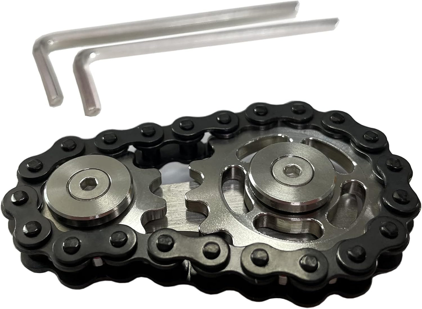 Stainless Steel Sprocket Fidgets Chain Fidget Cube Gears Linkage Bike Chain Novelty Fidget Block Kinetic Desk Toy Metal EDC Focus Meditation Break Bad Habits ADHD (Black)