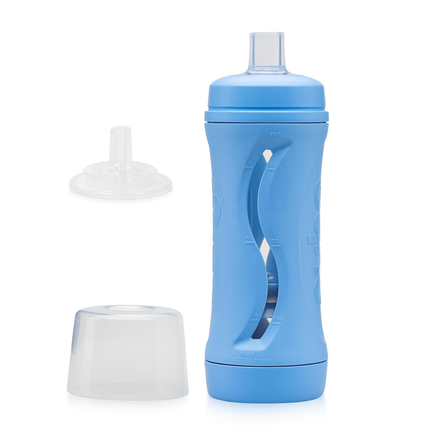 Subo Baby Food Bottle Starter Set | No Mess Baby Toddler Self Feeder | Squeeze Free Design for Purees, Smoothies, Yogurt, Oatmeal, or Thickened Liquids | Reusable Silicone Washable Cup (Blue)