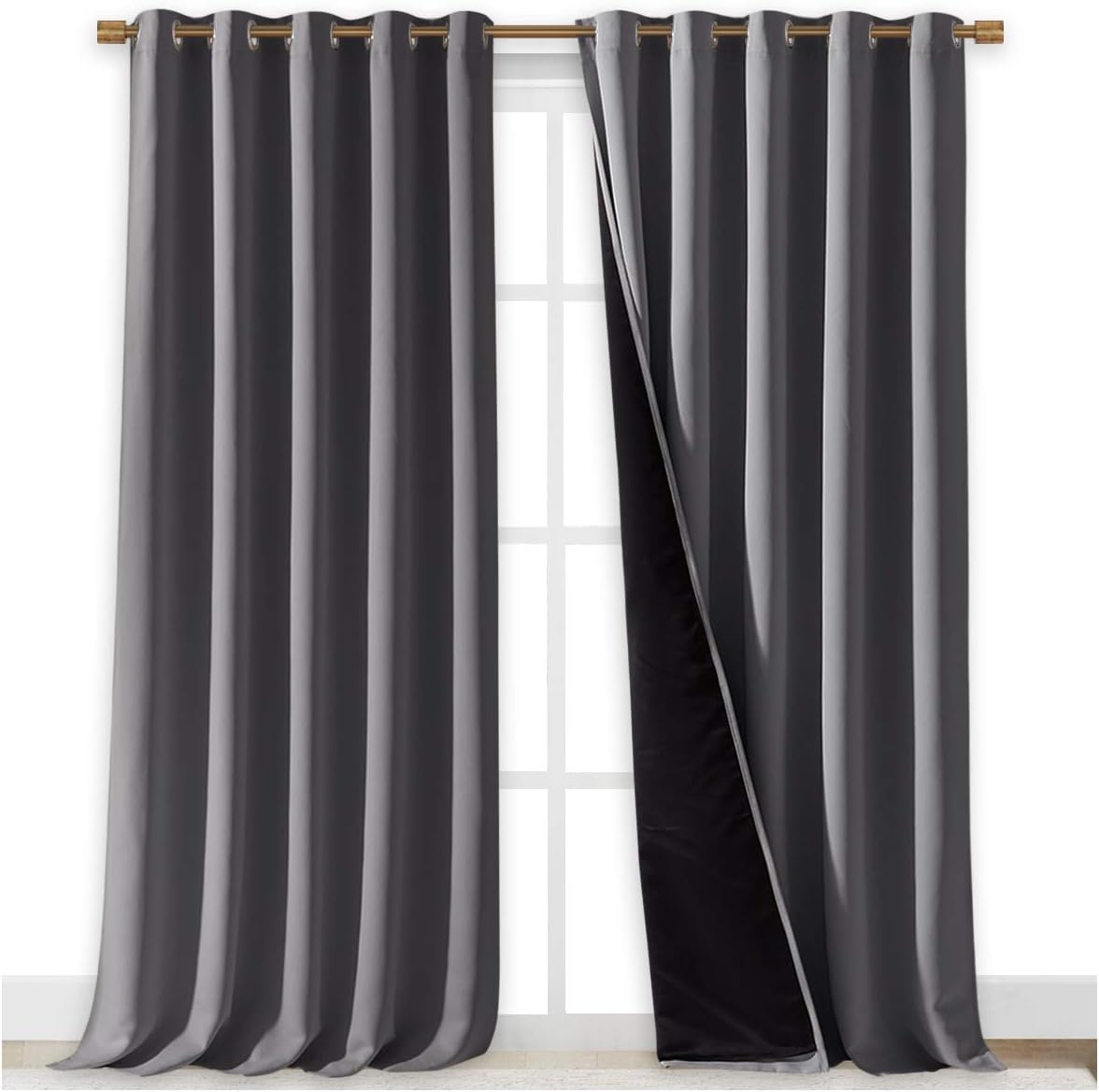 NICETOWN 100% Blackout Blinds, Laundry Room Decor Window Treatment Curtains for Large Patio Sliding Door, Thermal Insulated Grey Curtains for Bedroom, Set of 2, 70 inches x 108 inches