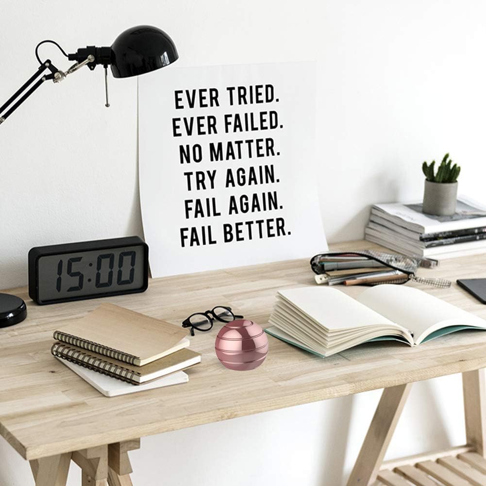 Metal Kinetic Desk Toy, Optical Illusion Fidget Spinning Top Ball, Unique Executive Stress Relief Gift for Adults & Kids