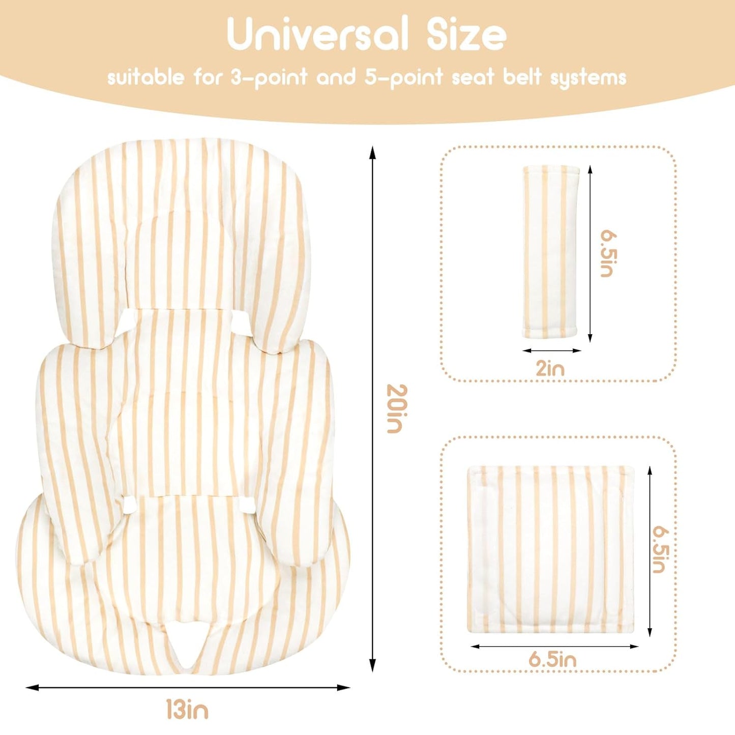 Infant Car Seat Insert, Car Seat Head Support Baby Girls Boys, Soft & Reversible Newborn Carseat Insert Cushion with 2 Strap Covers, for Stroller, Swing, Bouncer (Brown Line)