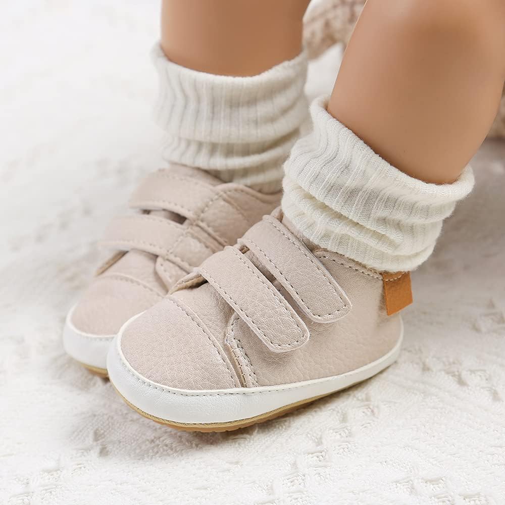 SOFMUO Baby Boys Girls High Top Ankle PU Leather Sneakers Soft Rubber Sole Infant Moccasins Newborn Oxford Loafers Anti-Slip Toddler Wedding Uniform Dress Shoes