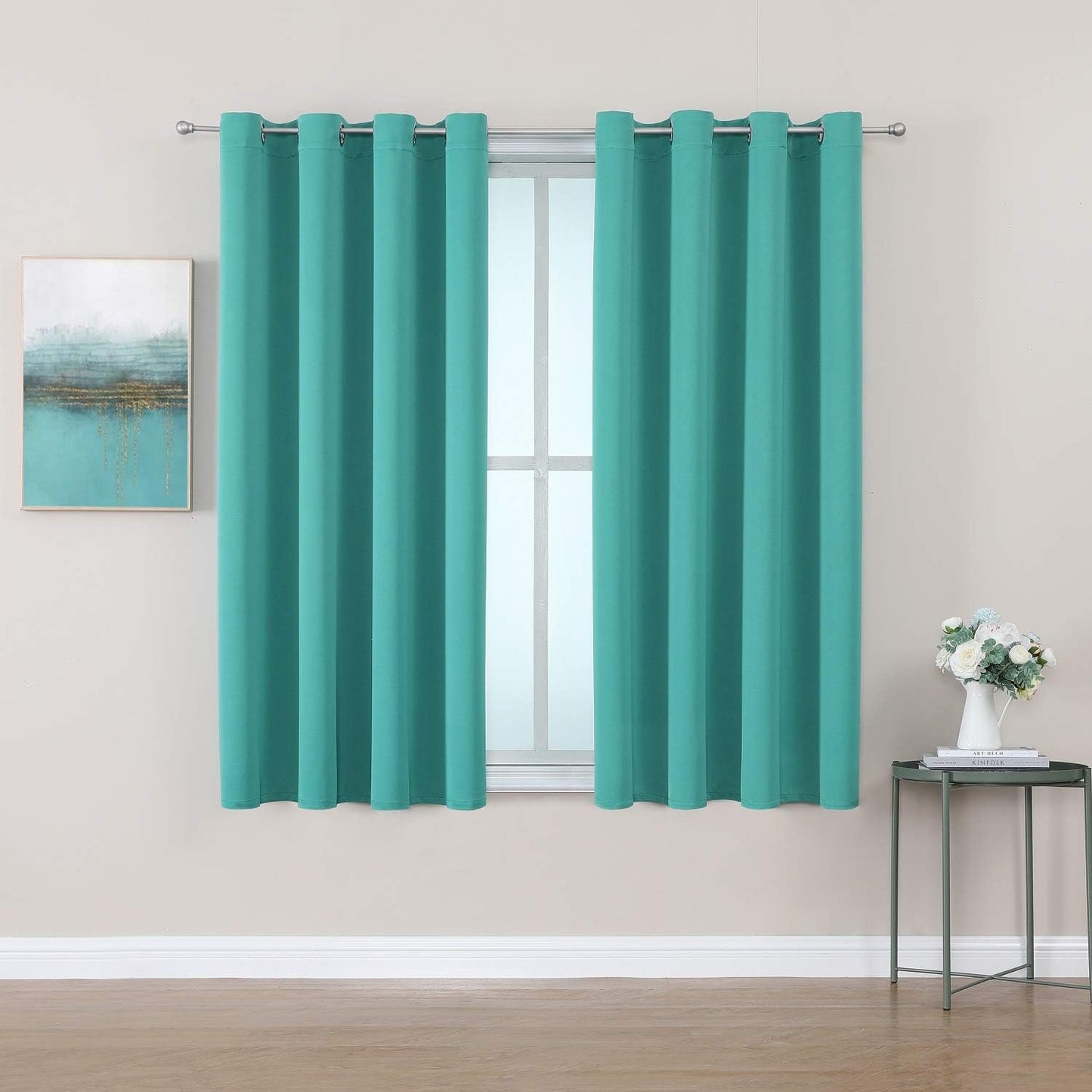 ChrisDowa Grommet Room Darkening Curtains for Bedroom and Living Room - 2 Panels Set Thermal Insulated Blackout Curtains (Teal, 52W x 63L)