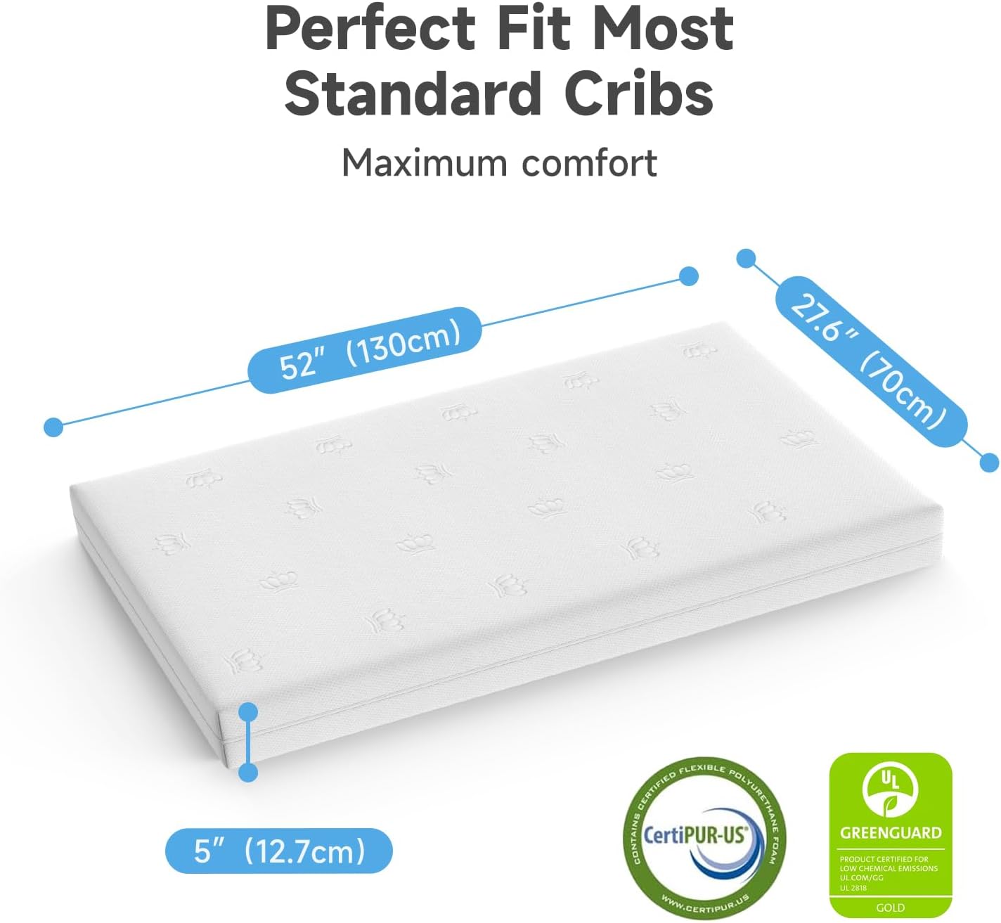 Toddler Bed&Crib Mattress,Premium Memory Foam Mattress,Knitted Fabric Baby Crib，Waterproof&Machine-Washable Cover，Breathable Crib Bed for Baby Bed 52" x 27.7" x 5"