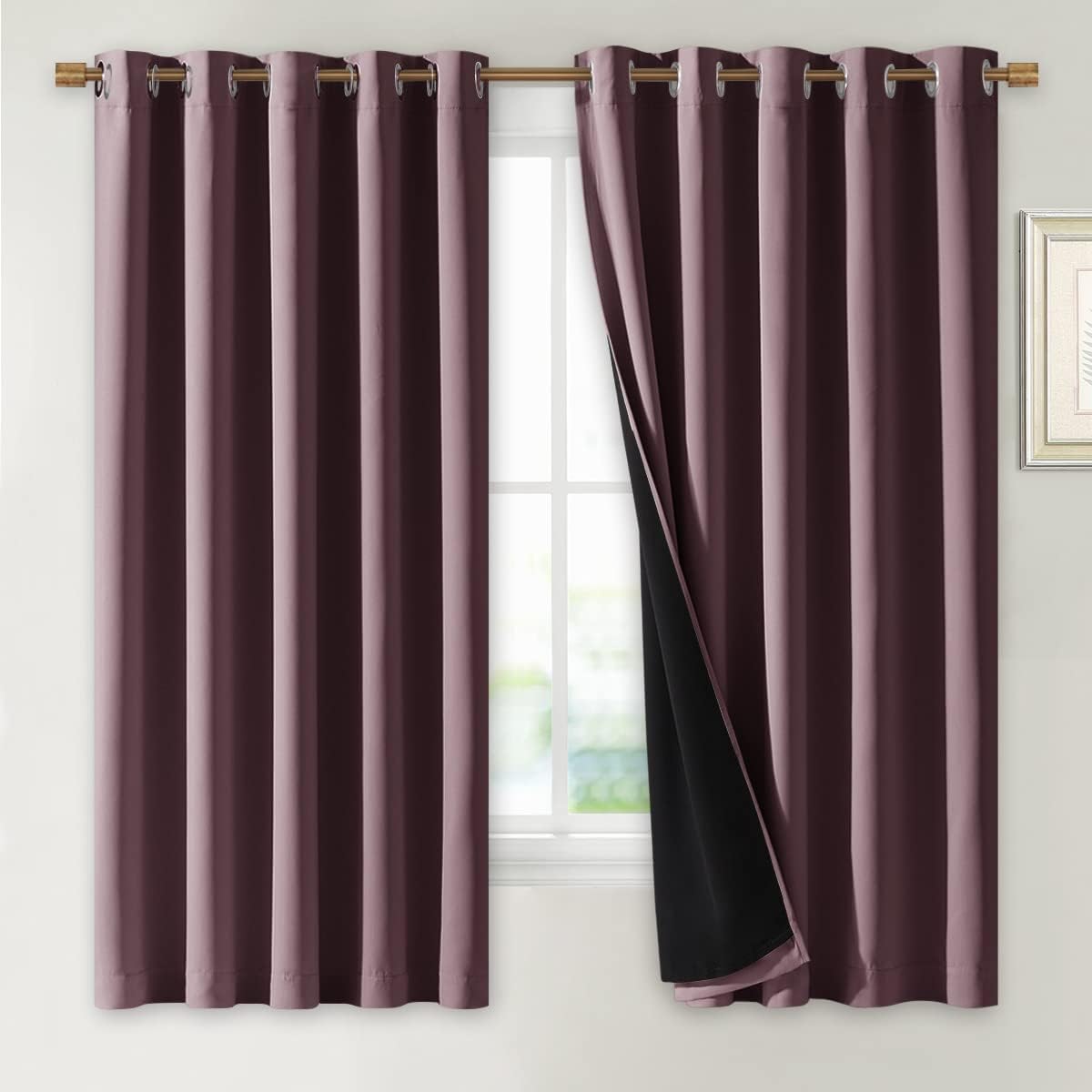 NICETOWN Dry Rose 100% Blackout Lined Curtains, 2 Thick Layers Completely Blackout Window Treatment Thermal Insulated Drapes for Kitchen/Bedroom (1 Pair, 70 inches Width x 63 inches Length Each Panel)