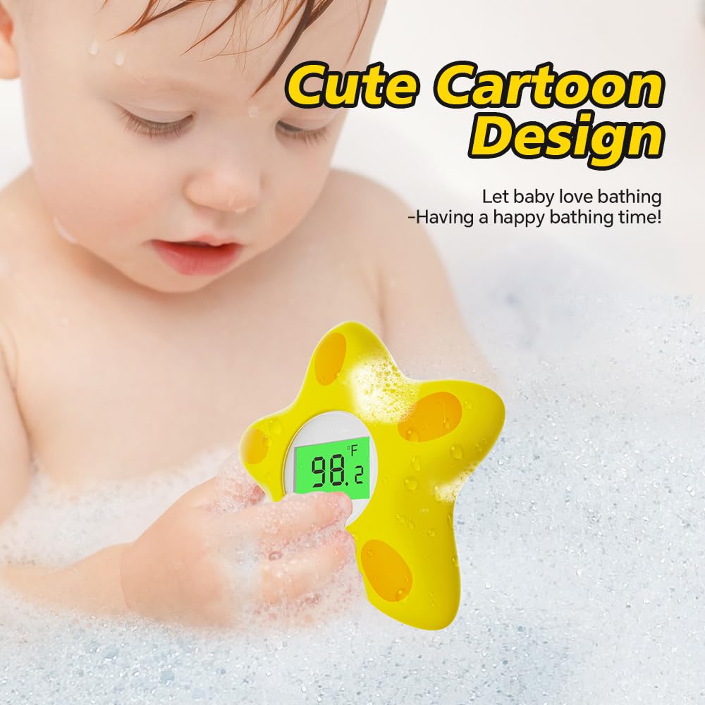 Baby Bath Thermometer, Infant Digital Water Thermometer Safety with 3 Color Backlit and Temperature Warning, Room Thermometers Floating Toy for Infant, Toddler, Bathtub, Swimming Pool (Yellow)