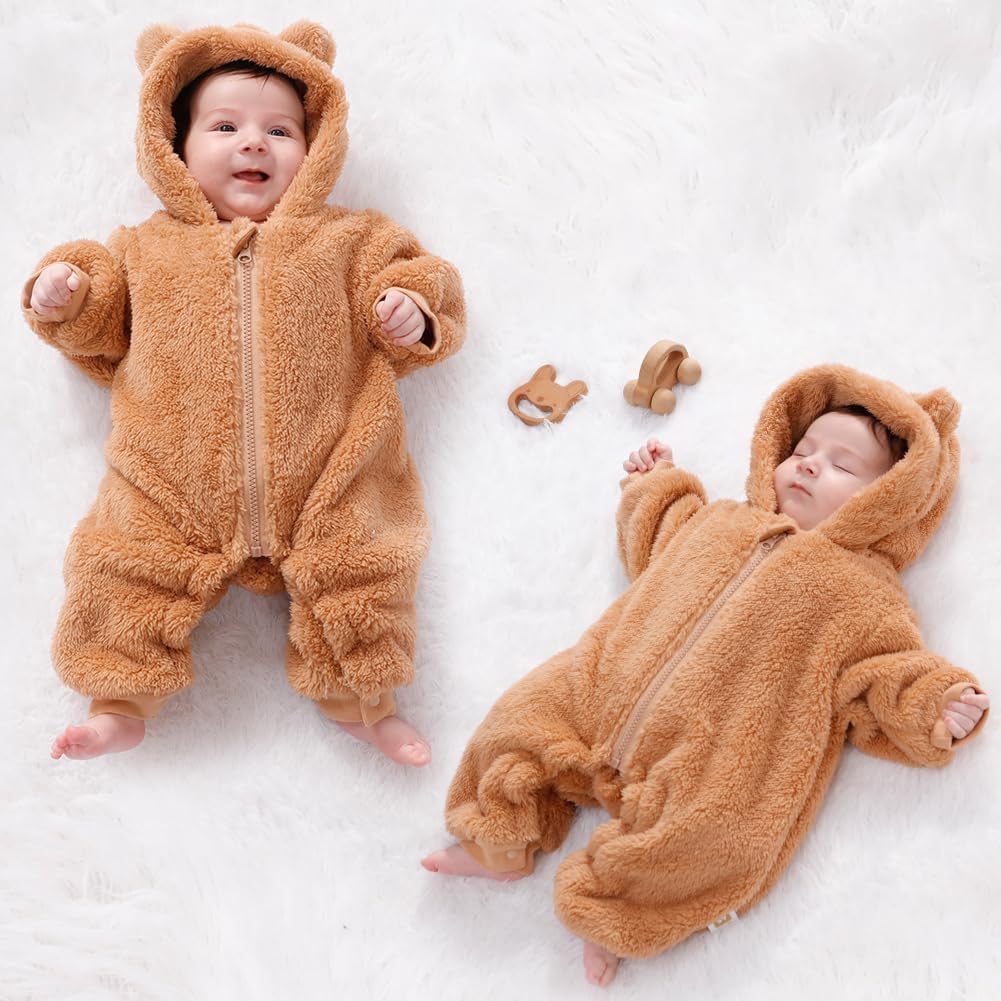 UVIPC Baby Newborn Bear Outfit Fleece Snowsuit Winter Clothes Hooded Jumpsuit Romper for Baby boy girl