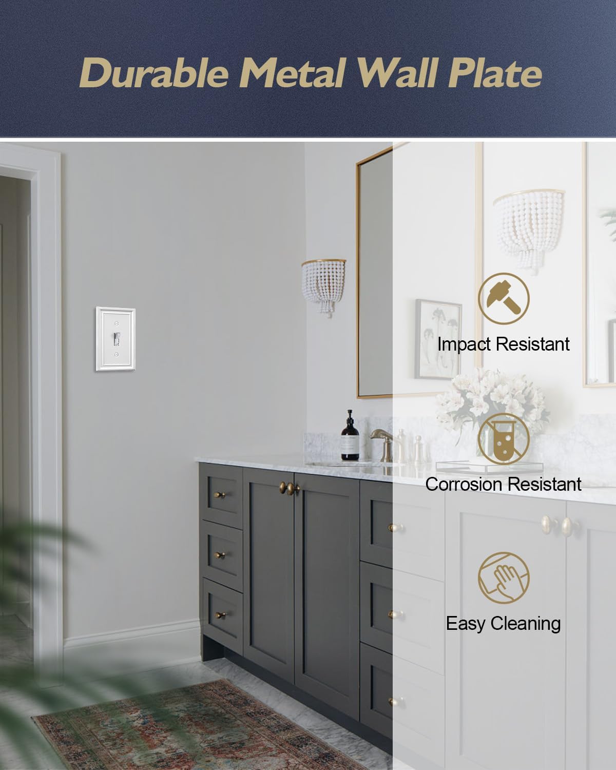 2-Pack Single Toggle Light Switch Cover Plate, Metal Switch Plate Covers, Off White Finish, 3.15''W*4.88''H, Midsize