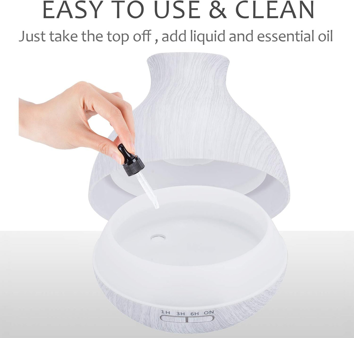 BZseed Aromatherapy Essential Oil Diffuser 550ml 12 Hours White Wood Grain Aroma Diffuser with Timer for Large Room, Home, Baby Bedroom, Waterless Auto Shut-Off, 7 Colors Lights Changing